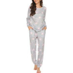 Womens Pajama Set Long Sleeve Sleepwear Star Print Nightwear Soft Pjs Lounge Sets with Pockets