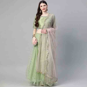 Green Net Aline Lehenga